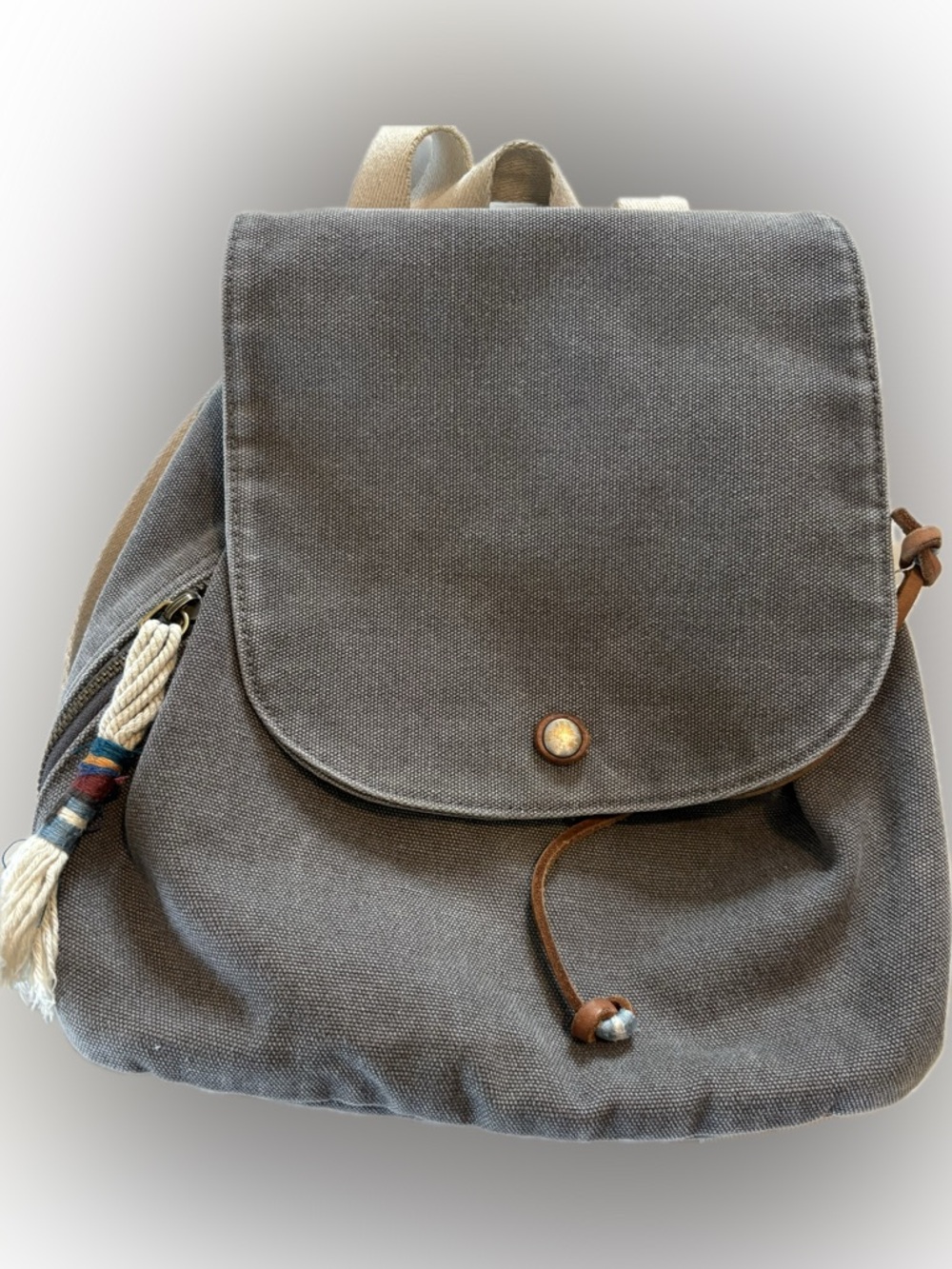Toms Gray Canvas Drawstring Backpack purse